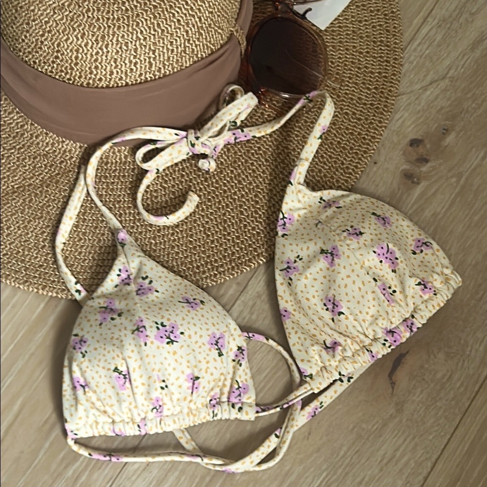Playful Floral Triangle String Bikini Top